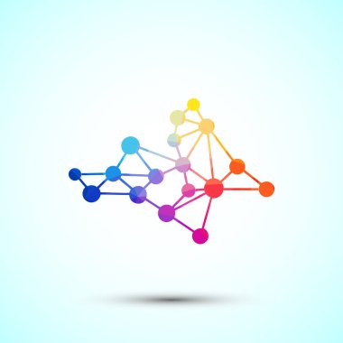 Renkli ağ bağlantıları ve düğümler ve noktalar arasındaki ilişkiler