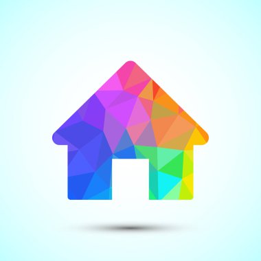 Gökkuşağı renkli beyaz arka planlı çokgen ev şekli
