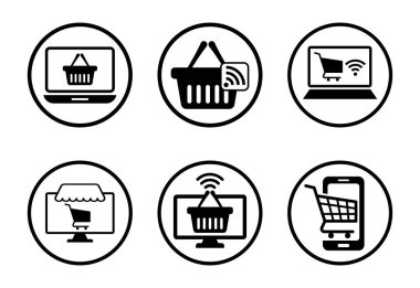 Beyaz arkaplanda altı siyah ve beyaz ekommerce simgesi