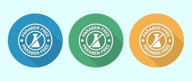 Beyaz arkaplanda beyaz sembollü mavi ve turuncu daireler halinde paraben serbest simgeler