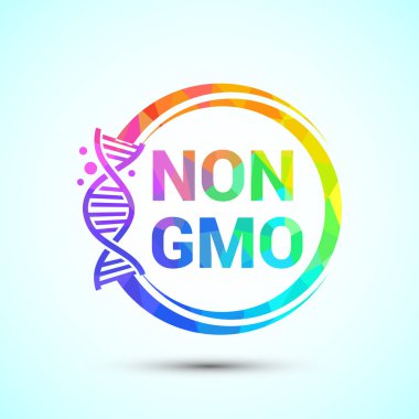 DNA sarmalı ve soyut çemberli renkli olmayan GDO amblemi