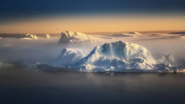 Geleiras flutuantes com aves no fiorde Disco Bay West Greenland — Fotografia de Stock