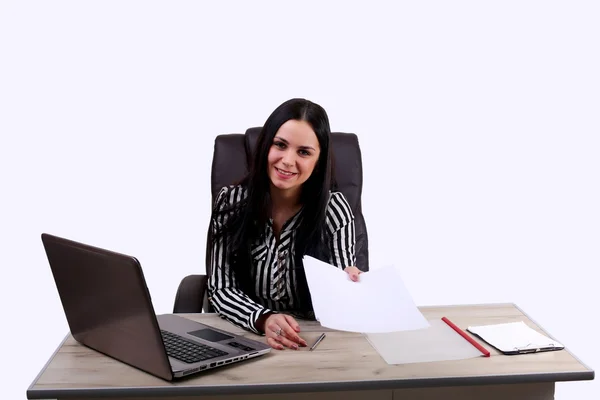 Zakelijke vrouw werkt met documenten in het kantoor — Stockfoto