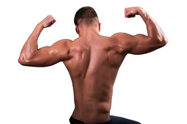 Bir adam onun büyük sırt kasları gösteren, gömleği olmadan.