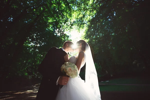 Glückliche Braut und Bräutigam am Hochzeitstag — Stockfoto