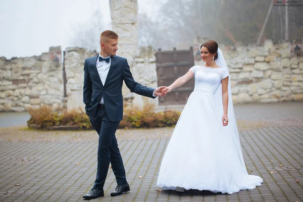 Gelin ve damat gün açık havada yürüyüş düğününde. Evlilik. Sevgi dolu — Stok fotoğraf