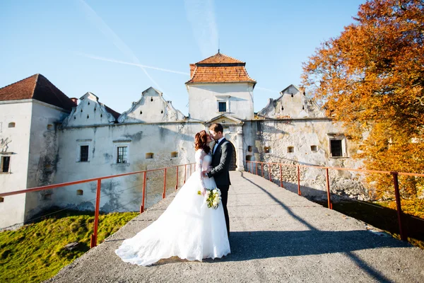 Zärtliche Umarmung des frisch verheirateten Paares — Stockfoto