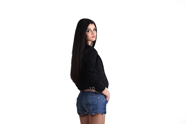 Fashion photo of young sensual woman in jeans — Stock Photo, Image