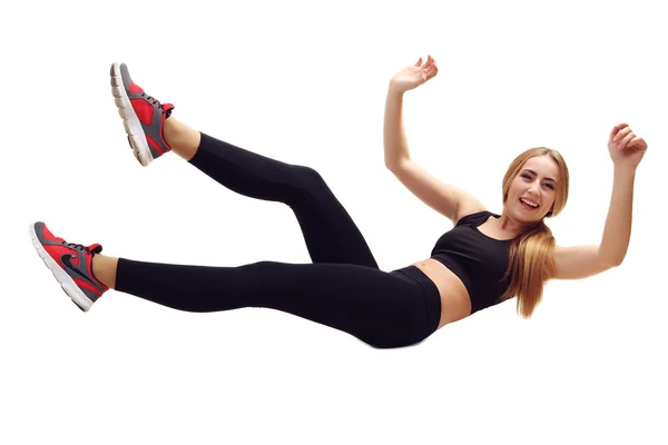 Fitness vrouw geïsoleerd op wit — Stockfoto