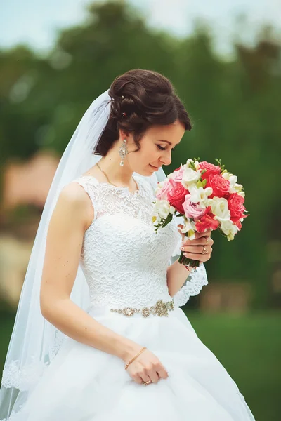 Bela noiva posando em seu dia do casamento — Fotografia de Stock