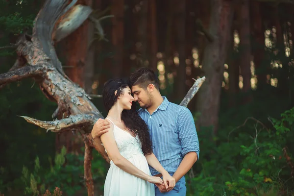 Couple in love walking in the woods — Stock Photo, Image