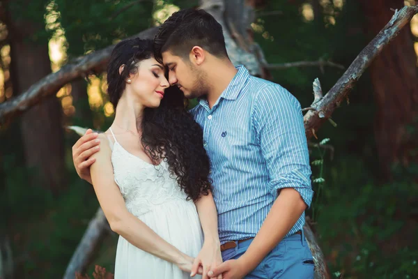 Pareja enamorada caminando por el bosque — Foto de Stock