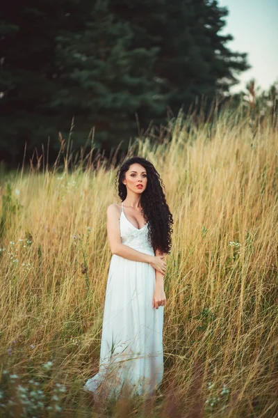 Retrato de menina bonita no campo — Fotografia de Stock