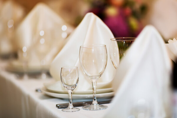 Empty glasses set in restaurant