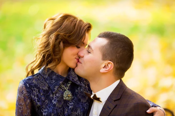 Hermosa boda pareja besos en el parque —  Fotos de Stock