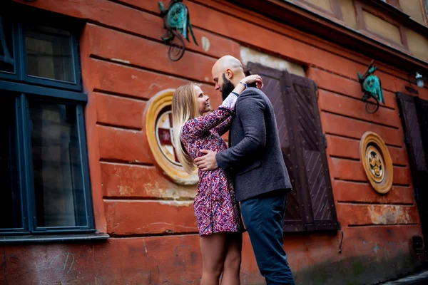 One beautiful stylish couple of young woman and senior man with — Stock Fotó