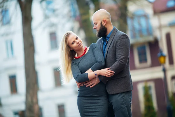 Beautiful couple, long beard hug in love love each other — Stock Fotó