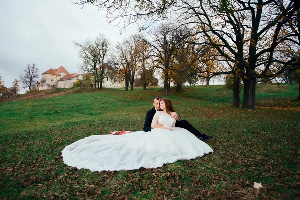 Esküvői lövés a menyasszony és a vőlegény a parkban — Stock Fotó