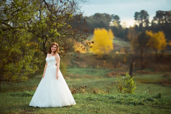 Красивая невеста на открытом воздухе в лесу . — стоковое фото