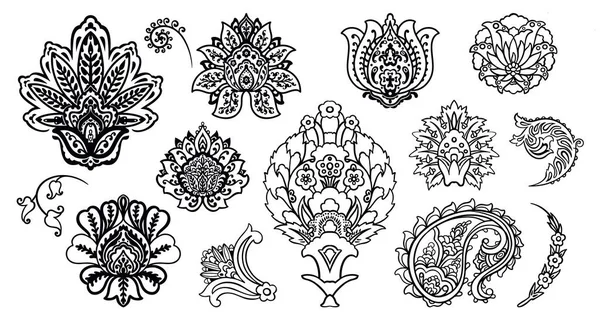 Set Elementi Ornamento Damascena Decorazione Orientale Turca Persiana Floreale Fiori — Vettoriale Stock