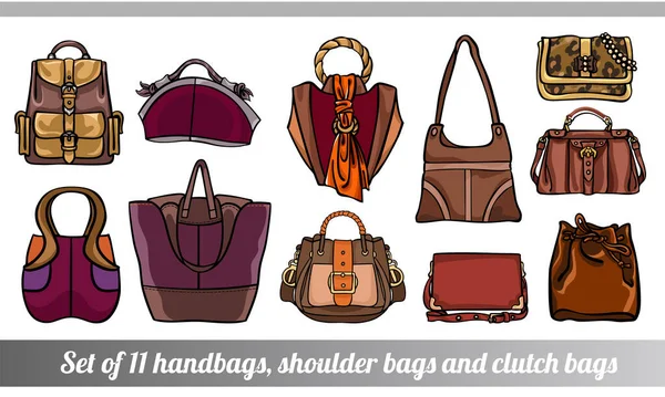 Colección Ilustraciones Bolsos Femeninos Con Estilo Varios Tamaños Tipos Formas — Vector de stock