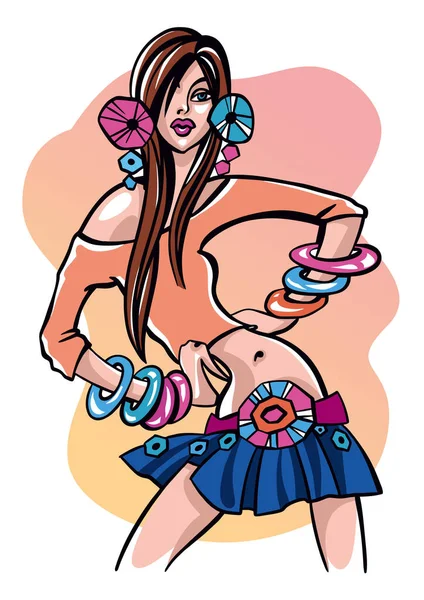 Retrato Ilustración Moda Vectorial Mujer Atractiva Joven Fiesta Con Falda — Archivo Imágenes Vectoriales