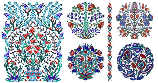 Set Med Sex Orientaliska Uzbekiska Persiska Arabiska Asiatiska Boho Stil Stockillustration