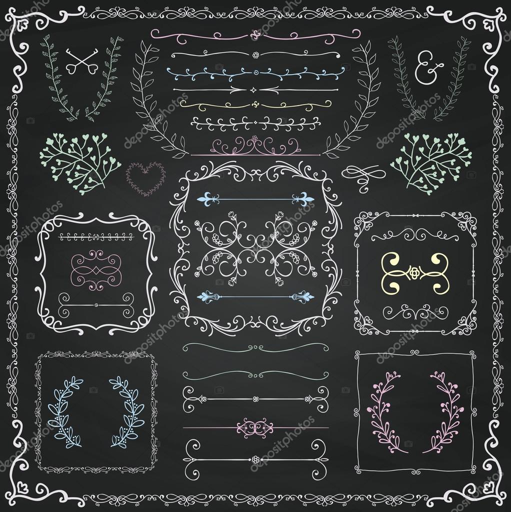 Gesso disegno colorati disegnati a mano abbozzato decorativo Design Elements Cornici cornici di testo divisori rami floreali bordi staffe sulla