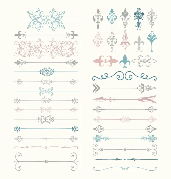 Divisores dibujados a mano coloridos del vector, flechas, remolinos — Archivo Imágenes Vectoriales