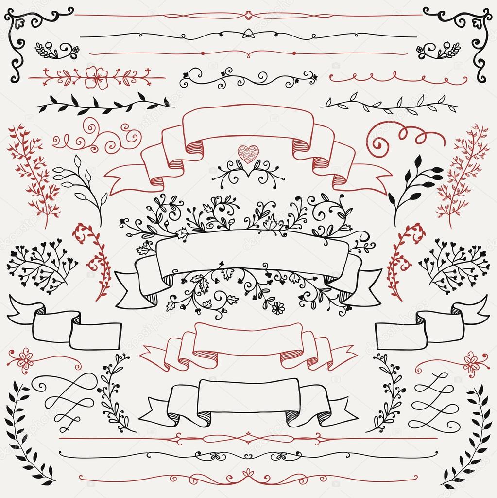 Hand Drawn Floral Design Elements Ribbons Stock Vector C Oliafedorovsky
