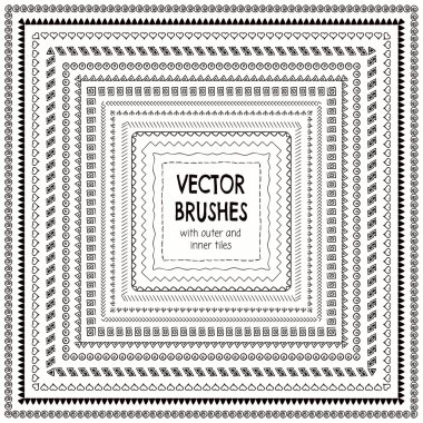 Vektör elle çizilmiş Balck desen fırçaları, kenarlıklar, çerçeveler