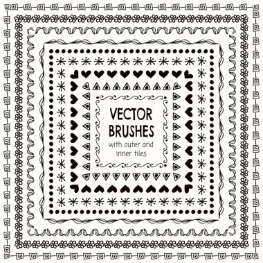 Vektör elle çizilmiş Balck desen fırçaları, kenarlıklar, çerçeveler