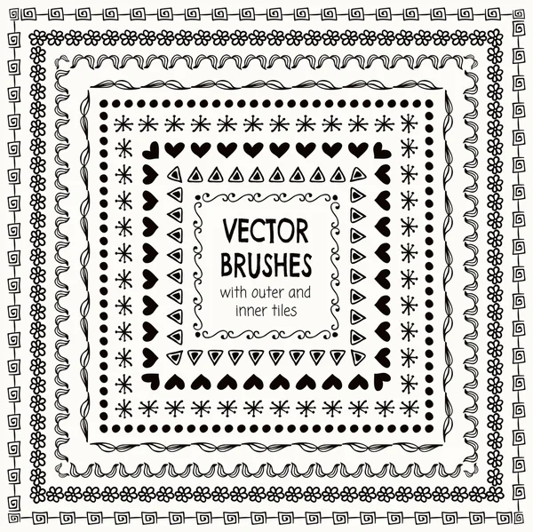 Vektör elle çizilmiş Balck desen fırçaları, kenarlıklar, çerçeveler