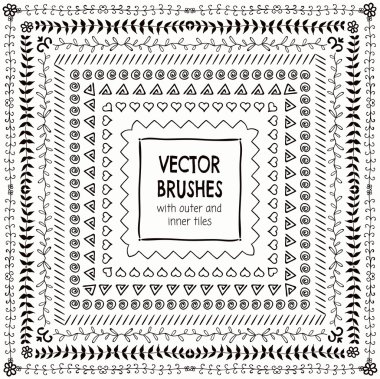 Vektör elle çizilmiş Balck desen fırçaları, kenarlıklar, çerçeveler