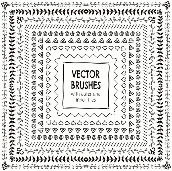 Vector Hand Drawn Balck Pattern Brushes, Borders, Frames - Stok Vektor