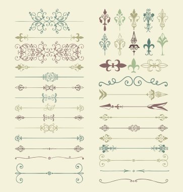 Vektör renkli elle çizilmiş bölücüler, oklar, Swirls