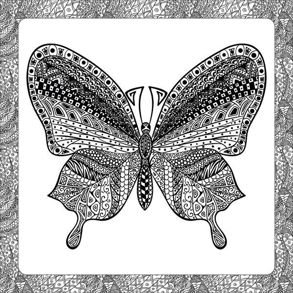 Цветная страница Balck Butterfly, иллюстрации zentangle
