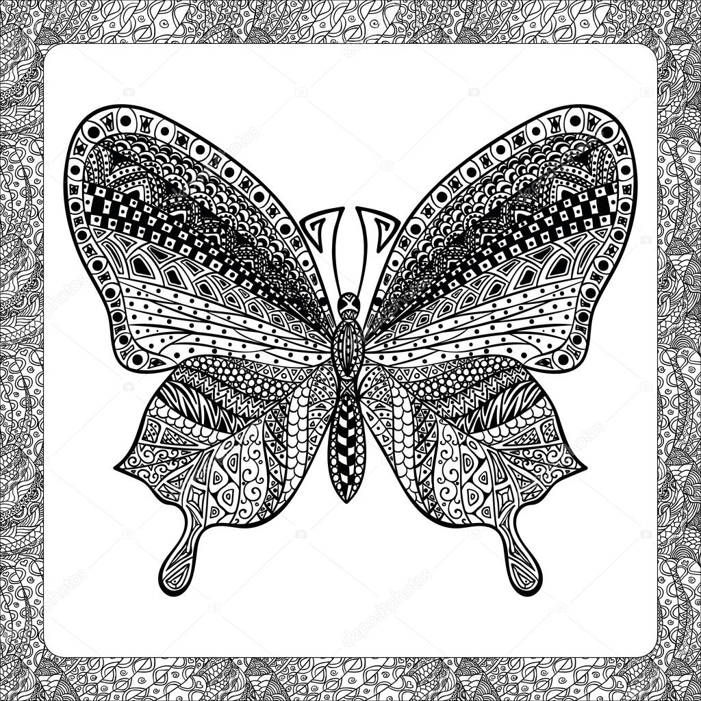 Kleurplaat Van Balck Vlinder Zentangle Illustartion Stockvector