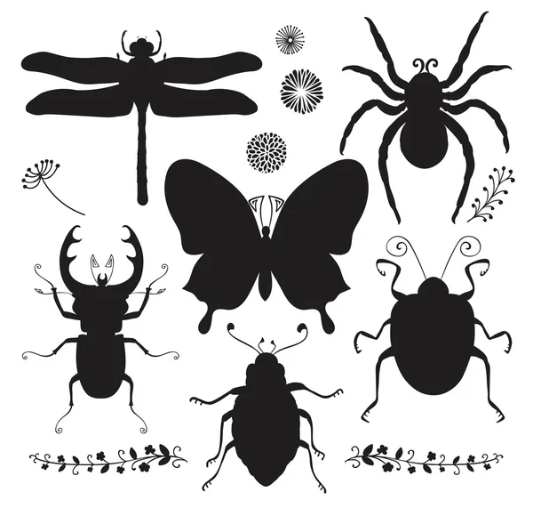 Vector Collection of Black Hand Drawn Insect Shapes — Stock Vector