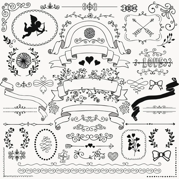 Éléments de conception florale rustique esquissés à la main vectoriels — Image vectorielle