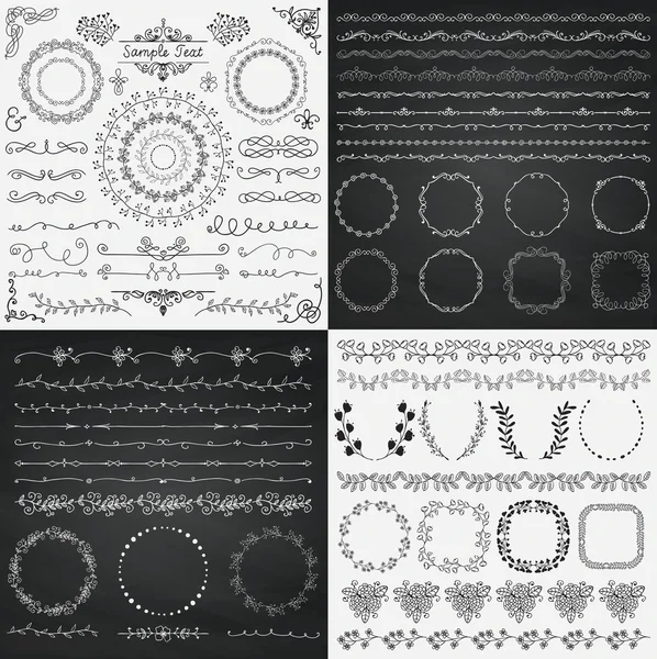 Mix of Black and Chalk Drawing Rustic Design Elements — Stock Vector