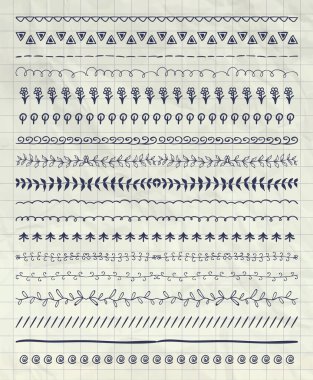 Vektör kalem çizim desen fırçaları, çizgi Kenarlıklar