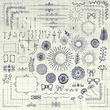 Çiçek rustik tasarım öğeleri çizim vektör kalem