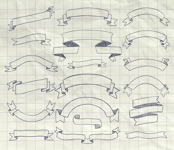 集合的矢量钢笔绘制的彩带，横幅 — 图库矢量图片