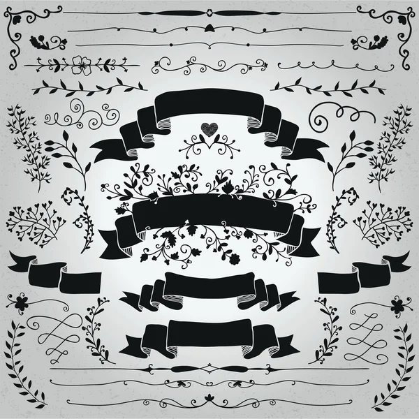 Black Hand Drawn rustykalne wstążki, banery kształty wektorowe — Wektor stockowy