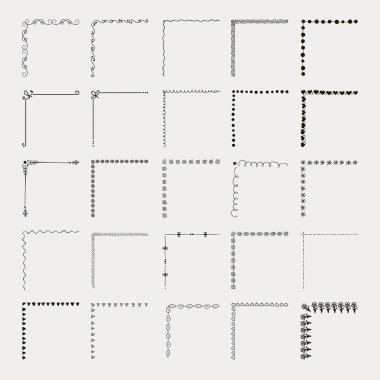 Vektör siyah dekoratif el çizilmiş anahat köşeleri