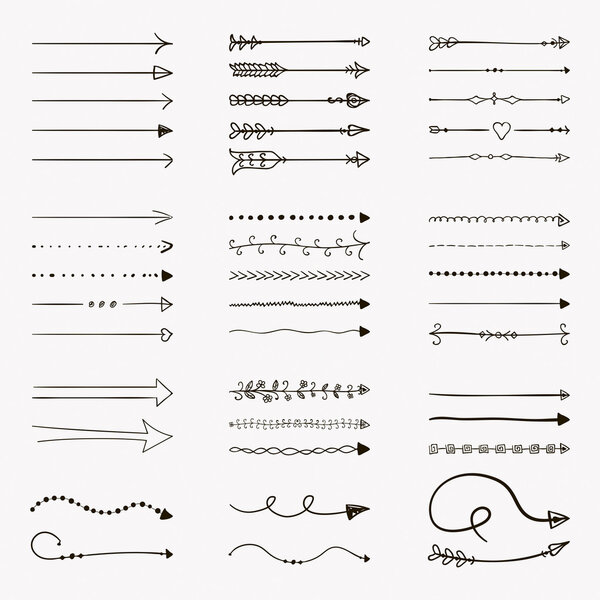 Set of Vector Black Hand Drawn Arrow Shaped Elements