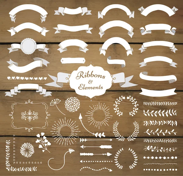 Vector White Hand Drawn Design Elements and Ribbon Set — Stock Vector