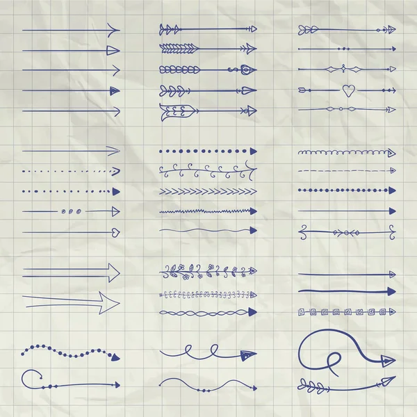 Ensemble d'éléments en forme de flèche de dessin de stylo vecteur — Image vectorielle