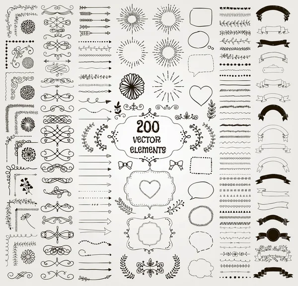 Big Set of Vector Decorative Hand Drawn Design Elements — Stock Vector